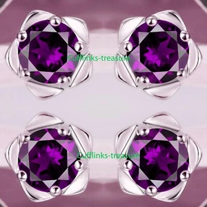 Natural Amethyst Gemstones with 925 Sterling  Silver Tuxedo Men Buttons set #823 - Picture 1 of 6