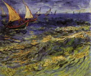 Oil painting Vincent Van Gogh - Seascape at Saintes-Maries waves sail boats art - Picture 1 of 1