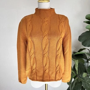 Suéter Grueso Tejido con Cable (PL) Acogedor Lana Algodón Cuello Simulado Dorado Amarillo Elegante - Imagen 1 de 5