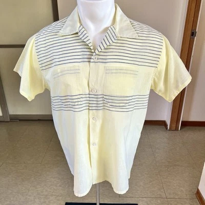 1950s Vintage Horizontal Striped Loop Collar Shirt L - Image 1 of 4