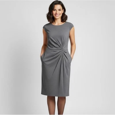 Vestido Poleci para mujer gris manga gorra torcida frontal hasta la rodilla talla 8 Foto 1 de 4