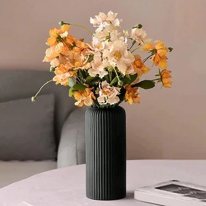 Kunststoff Vase Keramikoptik Gestreift Kleine Blumenvase Dekoration Blumen - Bild 1 von 8