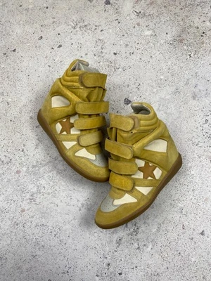 Tênis Isabel Marant Bayley Star Wedge amarelo bege camurça lona tamanho 38 - Imagem 1 de 4