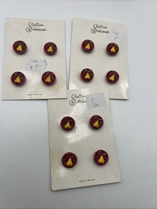 3 Cards German Hand Painted Yellow Fruit on Red Buttons on Card- Pears! - Picture 1 of 8