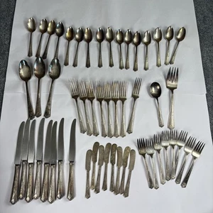 VTG Rogers & Bros Paisley 1922 Silverplate Flatware 53pc Set Service for 8 Extra - Picture 1 of 24