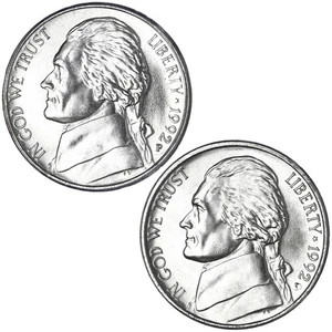 1992 P & D Jefferson Nickel Stempelglanz aus Münzsätzen gezogen - Bild 1 von 5