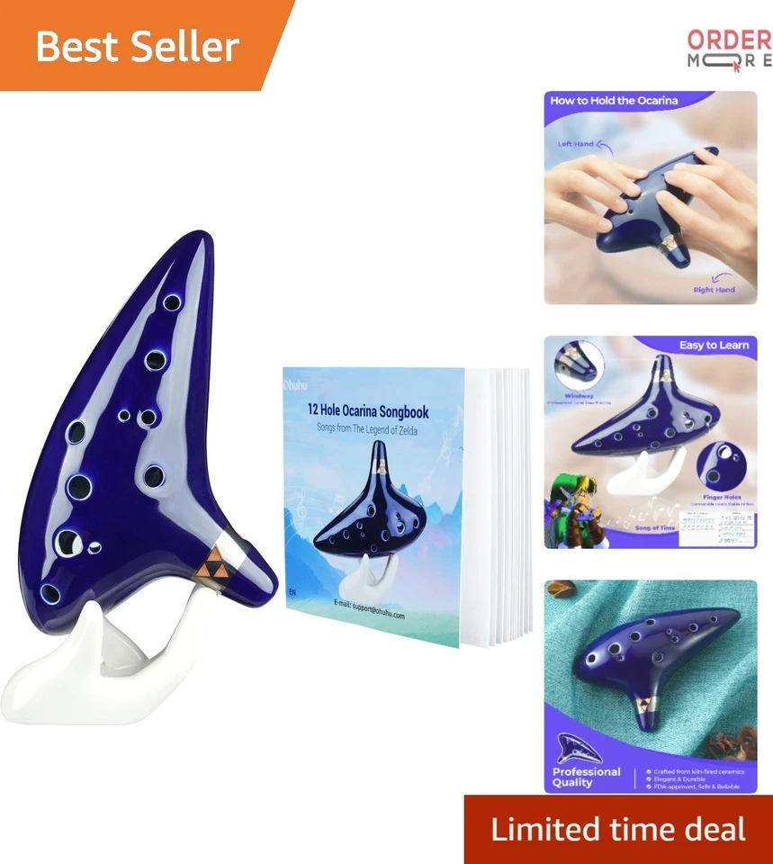 Legend of Zelda Ocarina 12-Hole Ceramic With Song Book Display Stand Bag - Image 1 of 4
