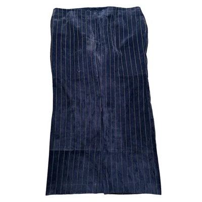 Wilsons Leather Maxima Pants Womens 18 Navy Pinstripe Genuine Leather Lined Zip - Image 1 of 4