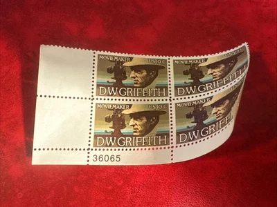 US Stamp Scott # 1555 Plate Block Mint NH - 10 Cents D.W. Griffith Moviemaker - Image 1 of 4