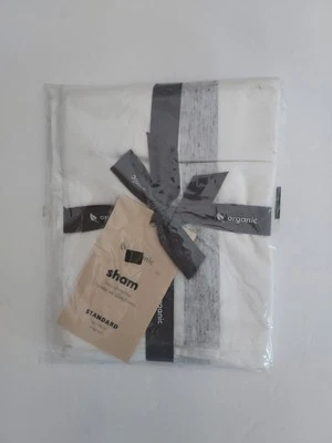 West Elm Standard Sham Washed Organic Cotton Heather Gray Bold Stripe NEW - Image 1 of 2