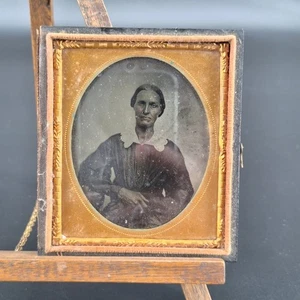 Glasdia Foto Daguerreotypie alte Frau Dame Bild mit halbem Etui - Bild 1 von 10