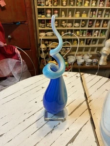 Murano Studio Art Glass Blue Multicolor Spiral Art Glass Sculpture 15” - Picture 1 of 10