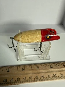 Vintage Heddon Lucky 13 Holz Angelköder roter Kopf weißer Körper 33/4" RH - Bild 1 von 4