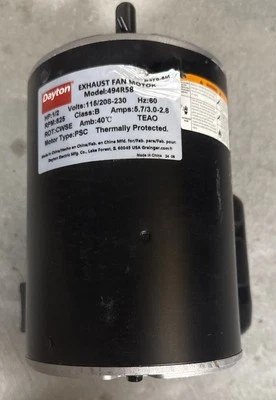 Motor de ventilador de escape Dayton 494R58 (B370-8), compatible con 484X50/484X59, 1/2 HP, ABOLLADO Foto 1 de 4