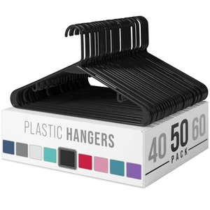 Plastic Hangers 50 Pack Black - Clothes Hangers - Makes The Perfect Coat Hang... - Picture 1 of 6