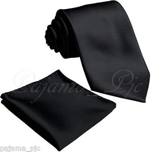 Black Men SelfTie Neck tie & Pocket Square Hankie Set Formal Party Wedding 10B - Picture 1 of 1