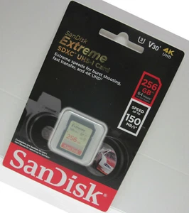 Sandisk 256GB FS extreme 4K V10 SD card for Canon 1400D 1300D 1200D 1100D - Picture 1 of 4