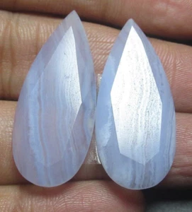 Natural Blue Lace Agate Cab Pair Pear Shape 33.35 Cts Loose Gemstone J 2705 - Picture 1 of 5
