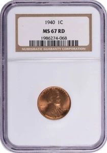 1940 Lincoln Cent MS67RD NGC - Picture 1 of 2