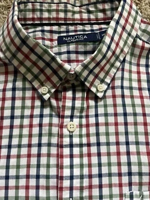 NAUTICA MENS DRESS SHIRT REGULAR FIT Red Navy Blue Green White PLAID XXL - Image 1 of 4