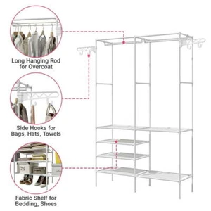 Kleiderständer Garderobenständer mit Kleiderschrank Schuhregal 6 Regale Metall - Bild 1 von 9