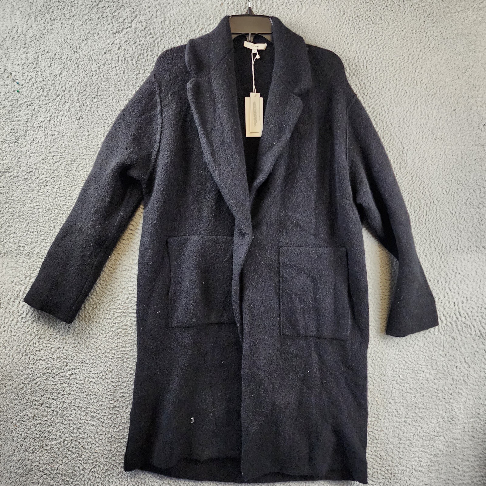 VINCE Merino Wool-Blend Longline Cardigan Coat Womenu0026#039;s M Black Solid  V-neck L/S~ | eBay