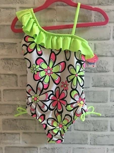 NEW JUSTICE GIRLS SIZE 6 KIDS SWIMSUIT BATHING SUIT ONE PIECE FLORAL RUFFLE - Picture 1 of 4