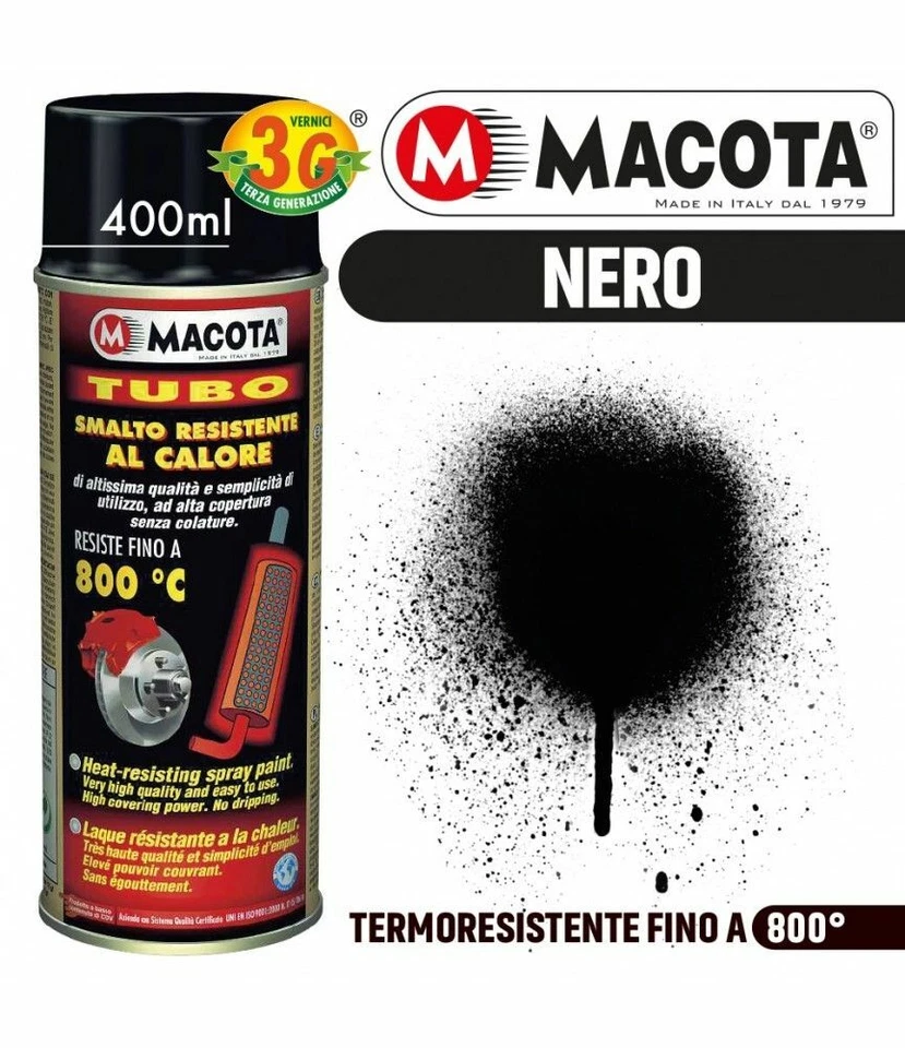 MACOTA TUBO vernice ALTA TEMPERATURA nero spray 3G 400 ml auto moto - Immagine 1 di 1