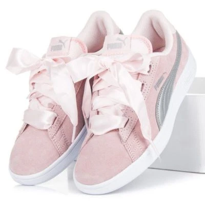 Zapatilla deportiva PUMA para jóvenes niños Smash v2 con lazo de cinta Junior niñas gamuza rosa perla plateada Foto 1 de 4