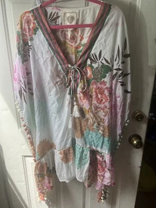 Z&L Europe Top Damen Xl Weiß Blumen Poncho Bluse Schnürung V-Ausschnitt Quasten Boho - Bild 1 von 6