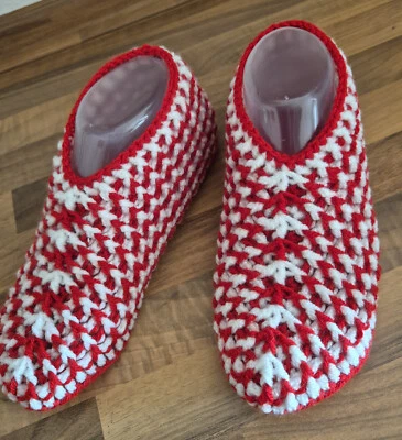 Hüttenschuhe Gammlos Puschen Hausschuhe Handarbeit Gr. 38-39 Rot/Weiß - Bild 1 von 2