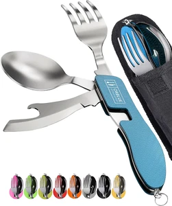 Utensili da Cucina da Campeggio 4 in 1, Confezione da 2 - Cucchiaio Portatile, Forchetta, Coltello e Bottiglia Op - Foto 1 di 12
