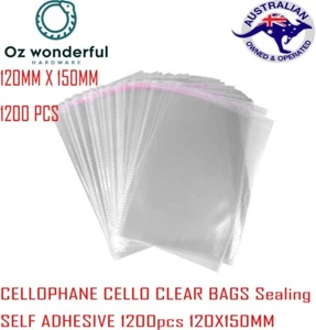 1200pcs 120 x 150mm + 30mm CELLOPHANE CELLO CLEAR BAGS SELF ADHESIVE Bulk Sell - Picture 1 of 3
