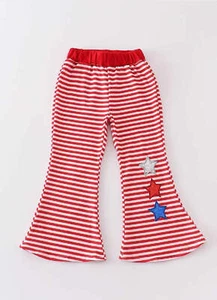 Girl's Boutique Patriotic Flag And Stars Sequin Bell Bottom Pants 4th Of July Ma - Picture 1 of 9