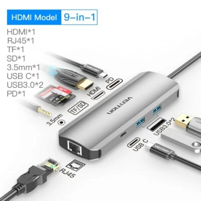 USB C Hub 9 In 1 Multifunctional Adapter 9 Ports High Speed Type C For Mac Dell - Image 1 of 4