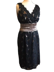 Joseph Ribkoff Black Lace Silky Pencil Wiggle Evening Midi Bride Mother Dress 10 - Picture 1 of 8
