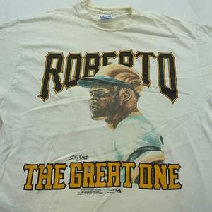 TRASHED vtg 90s ROBERTO CLEMENTE BASEBALL T-Shirt M/L pittsburgh pirates mlb - Picture 1 of 8