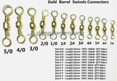 High Strength Gold Barrel Swivels Connectors for Fishing (40LB to 300LB) Select - Image 1 of 4