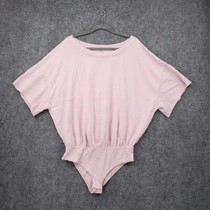 Free People Bodysuit Womens L Large Pink Cozy Girl One Piece Short Sleeve Terry - Picture 1 of 15