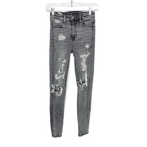 Jegging American Eagle gris angustiado destruido rasgado súper rasgado talla 00 - Imagen 1 de 7