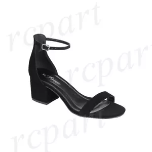 Nuevos zapatos de mujer cierre de hebilla de punta abierta tacón med ante como boda Negro - Imagen 1 de 1
