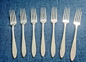 ADAM By Oneida Community - 7 PIE FORKS - 7 1/4” Glossy Silver Plate Flatware - Picture 1 of 3