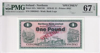 Ireland- Northern, 1 Pound, 1970-82, UNC, p187s, SPECIMEN - Image 1 of 2