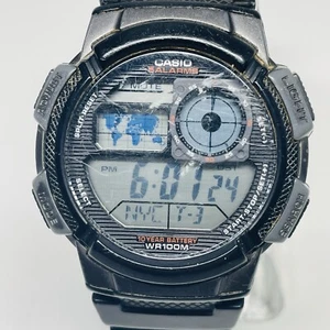 Casio 5 Alarms Watch Men 44mm Black 100M 3198 AE 1000W Blacklight Digital - Picture 1 of 10