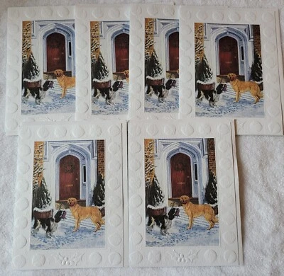 6 LEANIN TREE Premium Embossed Christmas Cards Two Dogs By Red Door 7.5x5.75" - Image 1 of 4