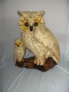 Vintage Large Owl & Baby Chalkware Statue Sculpture Signed Castle Art NICE - Picture 1 of 9