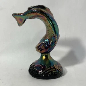 Fenton Paperweight Carnival Glass Koi Fish Figurine Amethyst Green Iridescent 5” - Picture 1 of 8