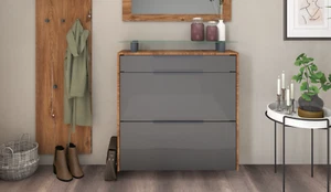 Schuhschrank Hängend Weiß Hochglanz Schuhkipper Metallgriffe Glasablage TOM 2 - Bild 1 von 34