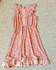 Monteau Girl 14 XL Dusty Rose Pink Floral Flared Dress Crochet Lace - Picture 1 of 6
