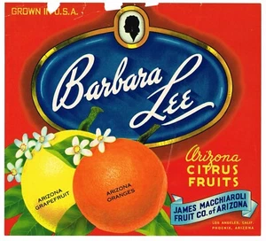 ETIQUETA ORIGINAL DE CAJA DE CÍTRICOS ESCASOS ARIZONA C1950 BARBARA LEE PHOENIX DAÑADA - Imagen 1 de 1